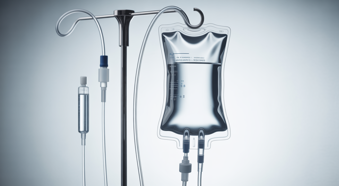 Close-up of a woman receiving IV hydration therapy in a clinical setting