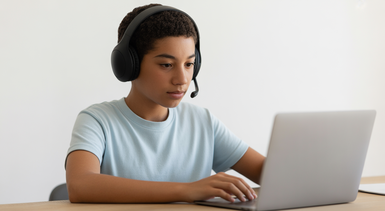 Teen participating in judgment-free online peer support session